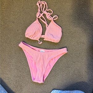 Pink Textured Bikini Set